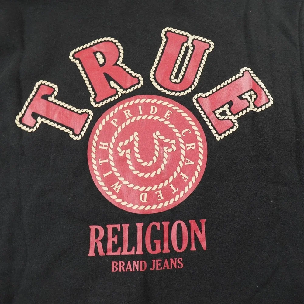 NEW True Religion Hoodie Mens L Black Logo Full Zip‎ Sweatshirt Sweater Jacket
